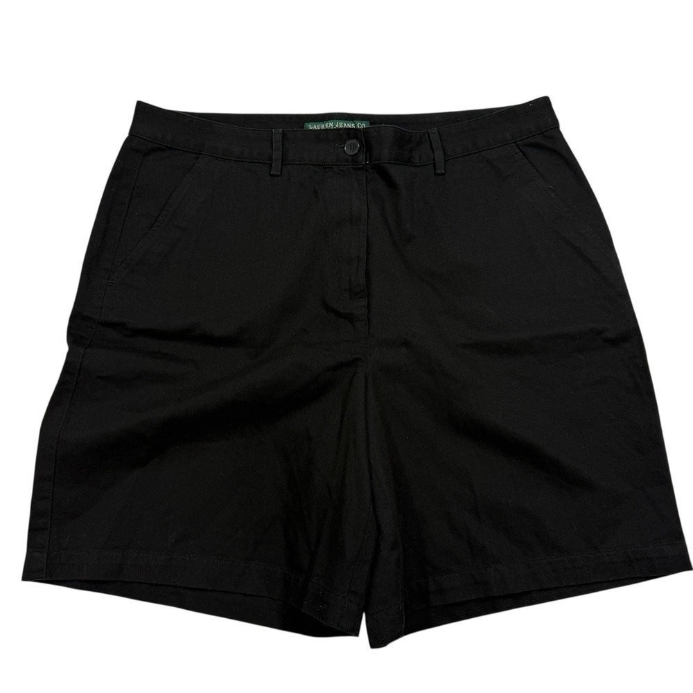 Lauren Jeans Co. Ralph Lauren Black Chino Shorts Flat Front Plus Size 14W Cotton